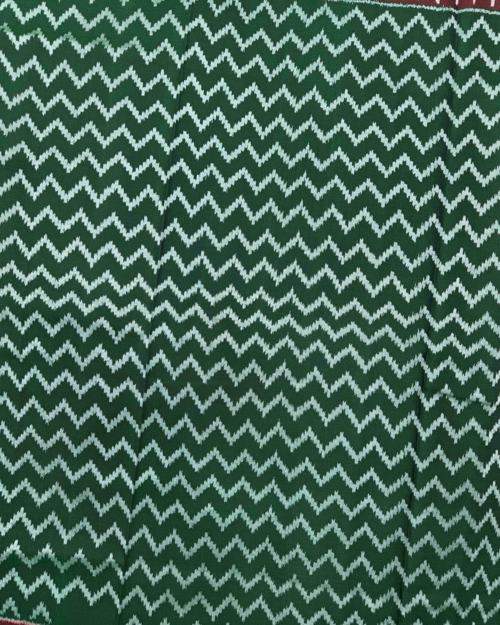 Red & Green Zig Zag Semi Double Ikat Patola Saree - SindhoiPatolaArt