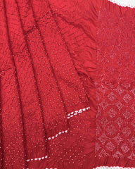 Red Habotai Bandhani Saree - SindhoiPatolaArt