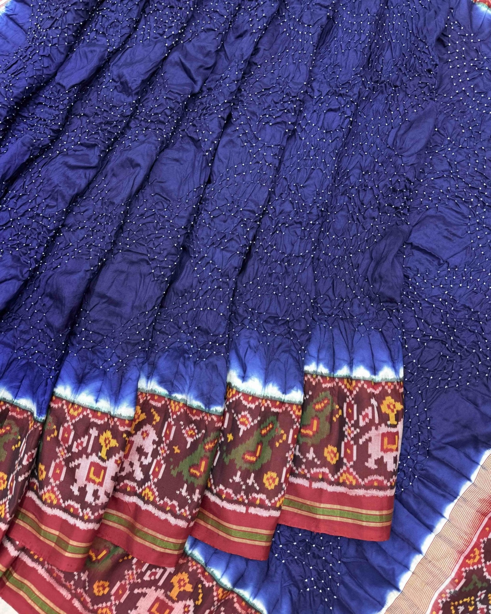 Red & Indigo Blue Bandhani Patola Saree - SindhoiPatolaArt