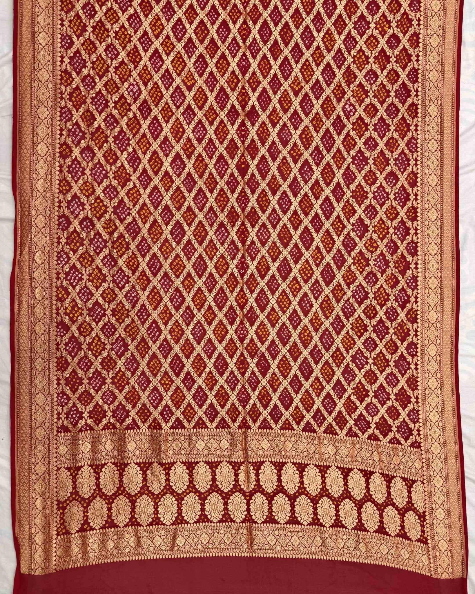 Red Janglow Georgette Bandhani Dupatta - SindhoiPatolaArt