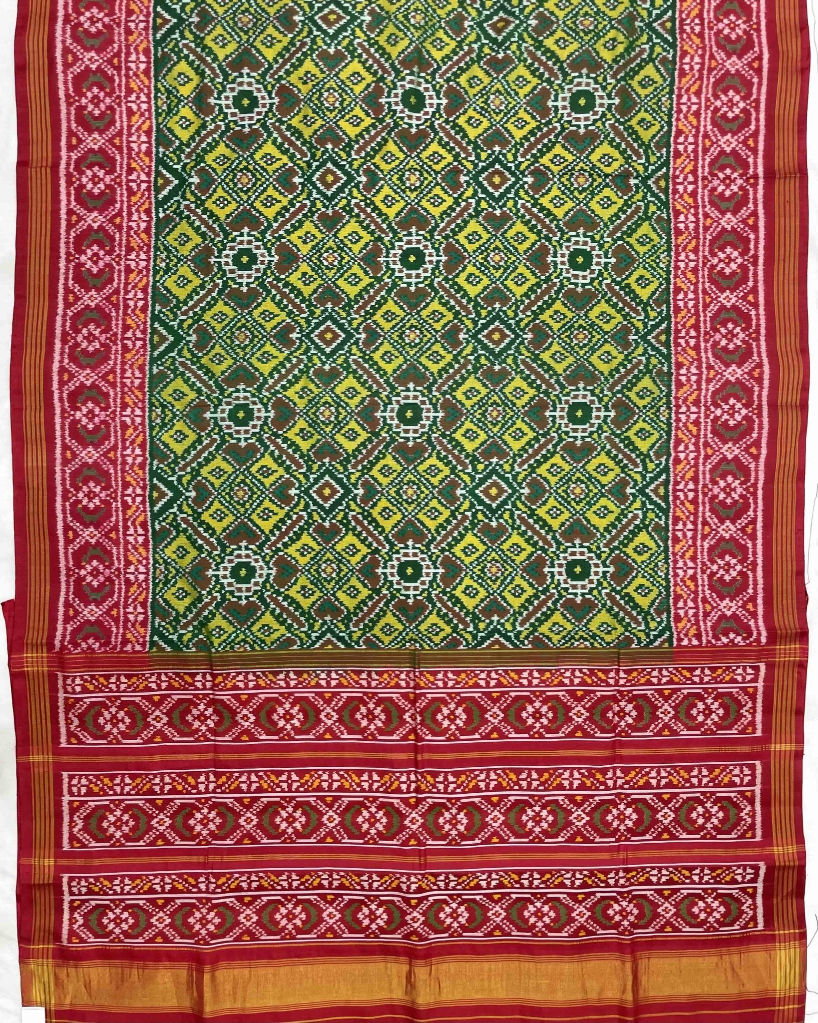 Red & Lemon Yellow Manekchowk Patola Saree - SindhoiPatolaArt