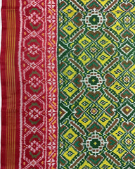Red & Lemon Yellow Manekchowk Patola Saree - SindhoiPatolaArt