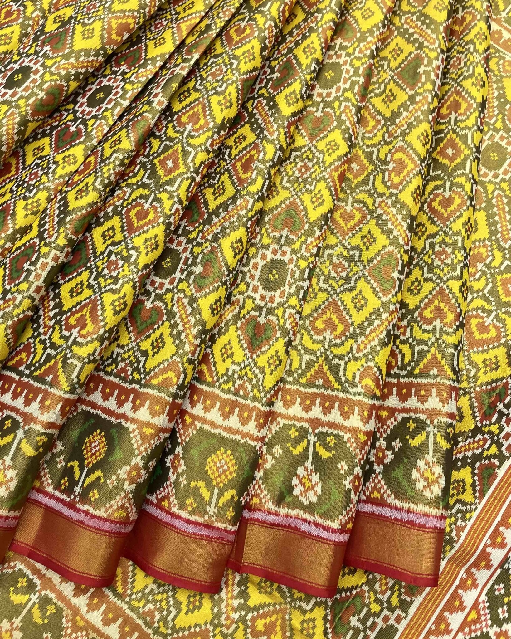 Red & Lemon Yellow Manekchowk Tissue Patola Saree - SindhoiPatolaArt