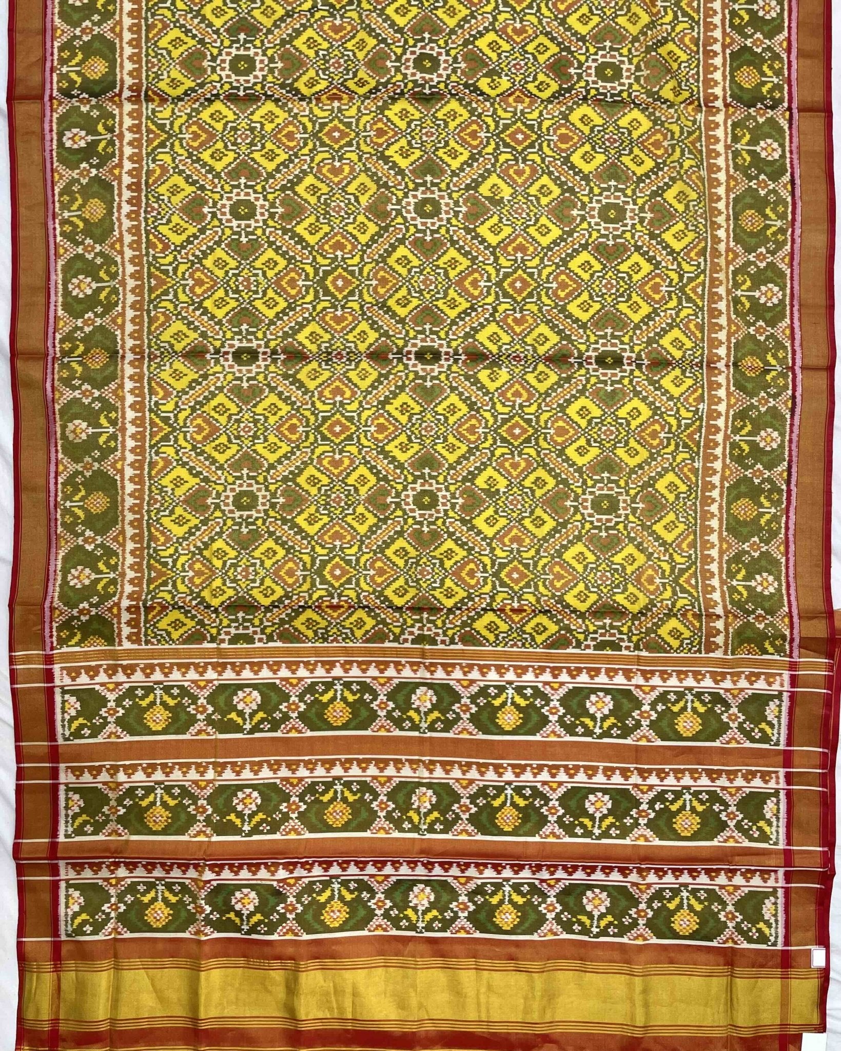 Red & Lemon Yellow Manekchowk Tissue Patola Saree - SindhoiPatolaArt