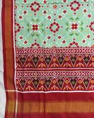 Red & Light Green Navratan Double Ikat Patola Dupatta - SindhoiPatolaArt