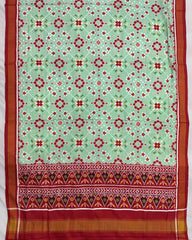 Red & Light Green Navratan Double Ikat Patola Dupatta - SindhoiPatolaArt