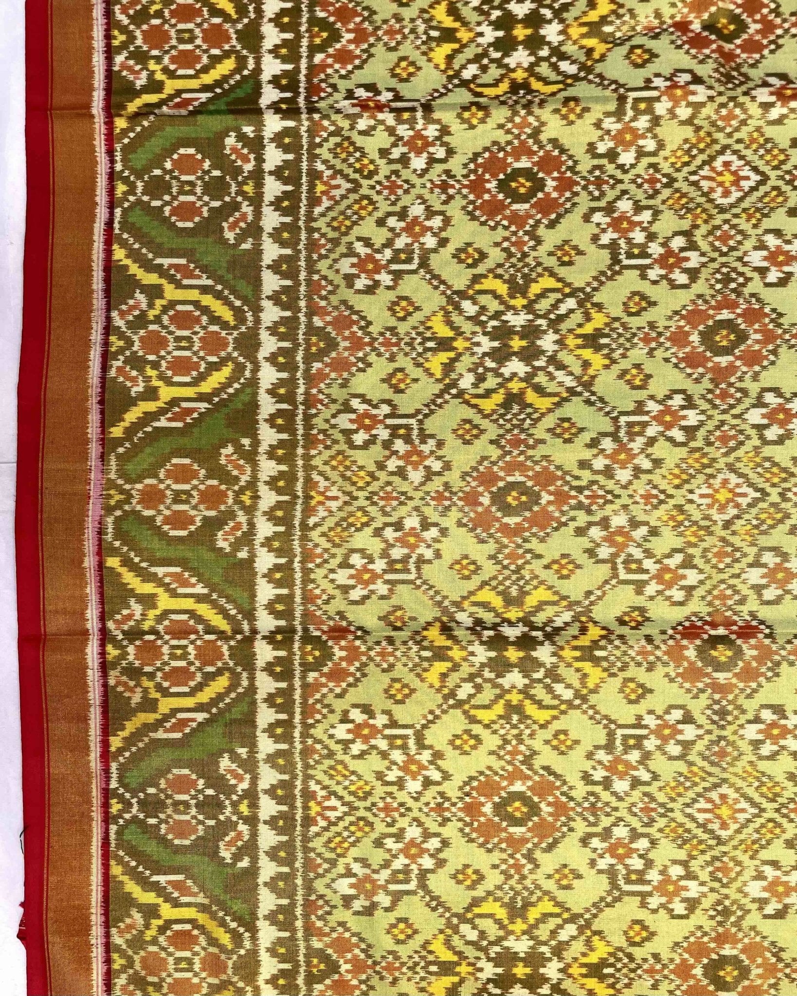 Red & Light Green Navratan Tissue Patola Saree - SindhoiPatolaArt