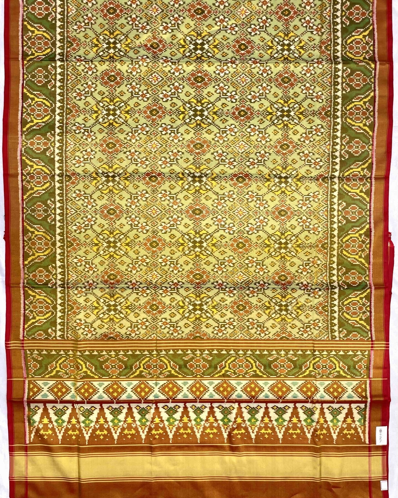 Red & Light Green Navratan Tissue Patola Saree - SindhoiPatolaArt