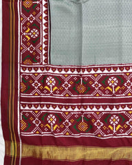 Red & Light Green Pattern Design Patola Dupatta - SindhoiPatolaArt