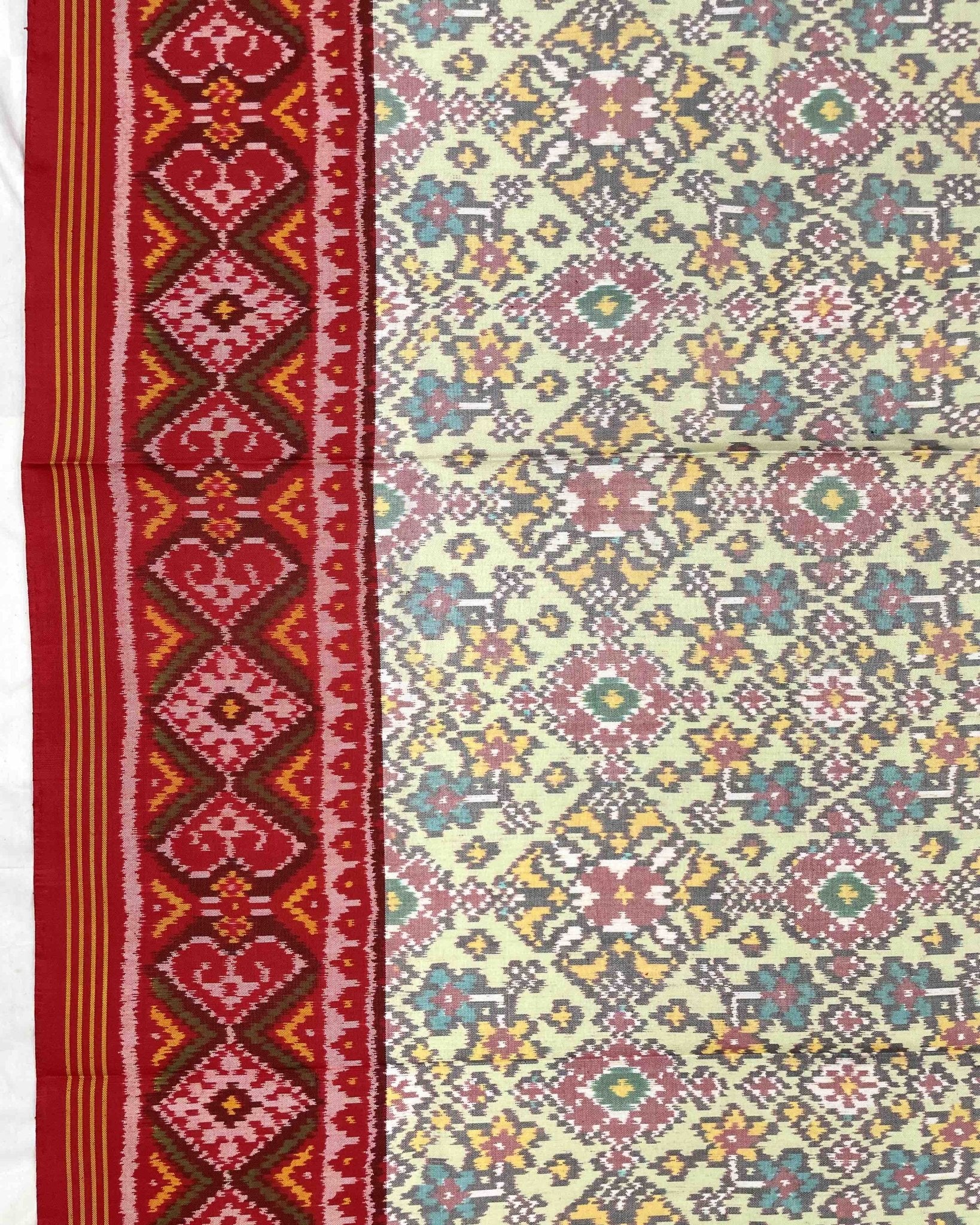 Red & Light Pista Navratan Designer Patola Saree - SindhoiPatolaArt