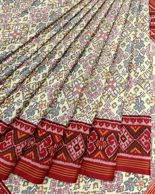 Red & Light Pista Navratan Designer Patola Saree - SindhoiPatolaArt