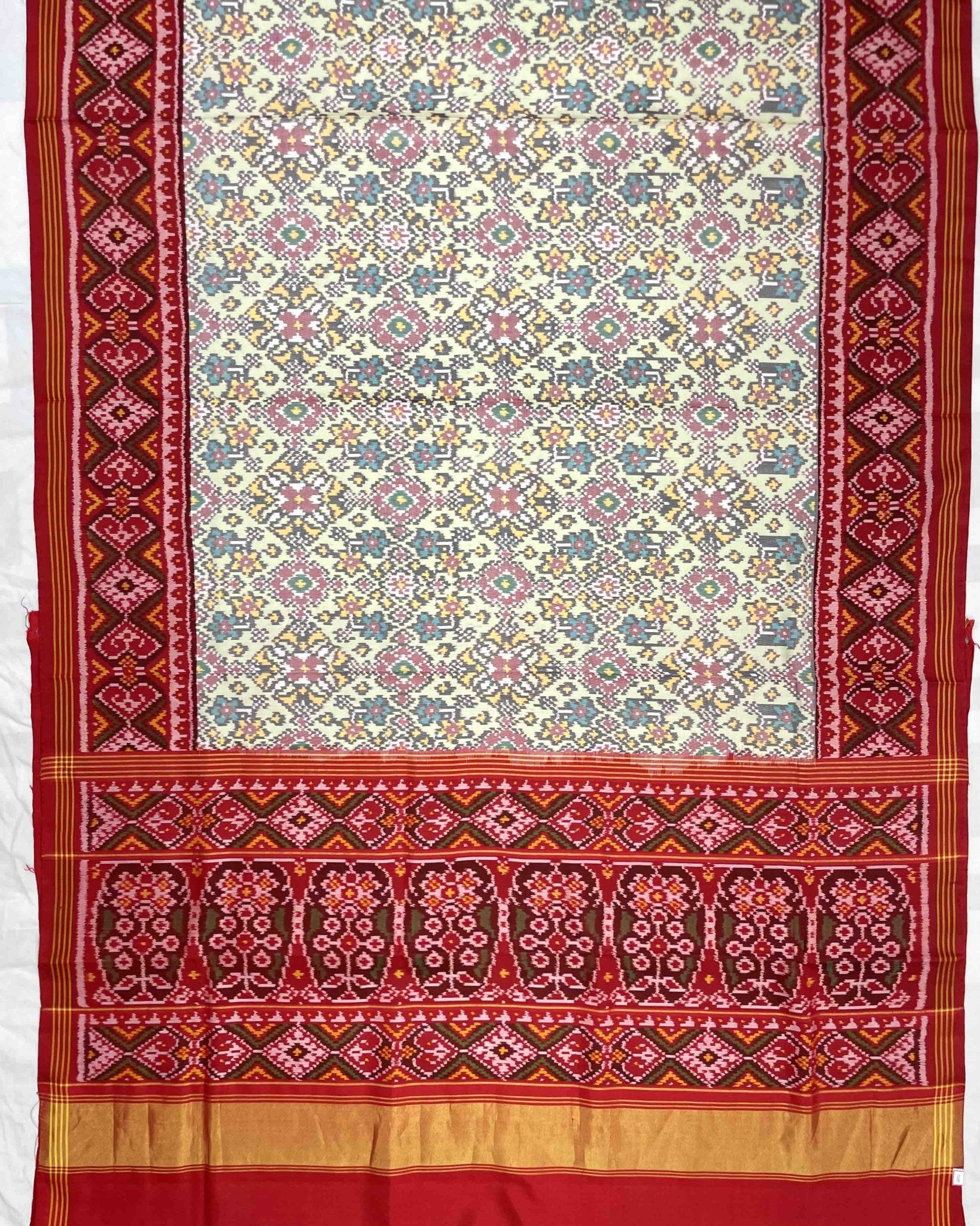 Red & Light Pista Navratan Designer Patola Saree - SindhoiPatolaArt