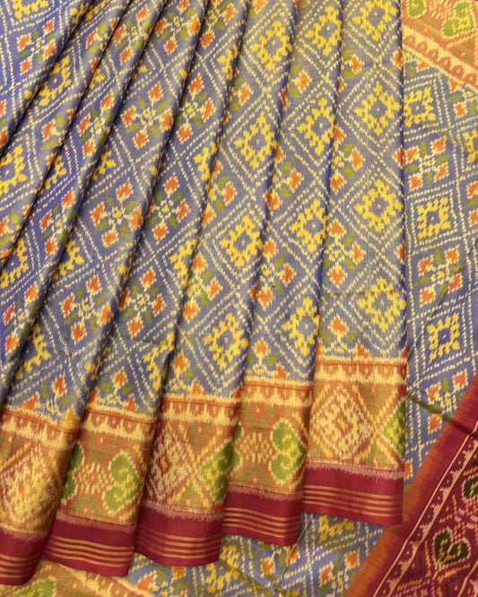 Red & Light Purple Panchanda Patola Saree - SindhoiPatolaArt