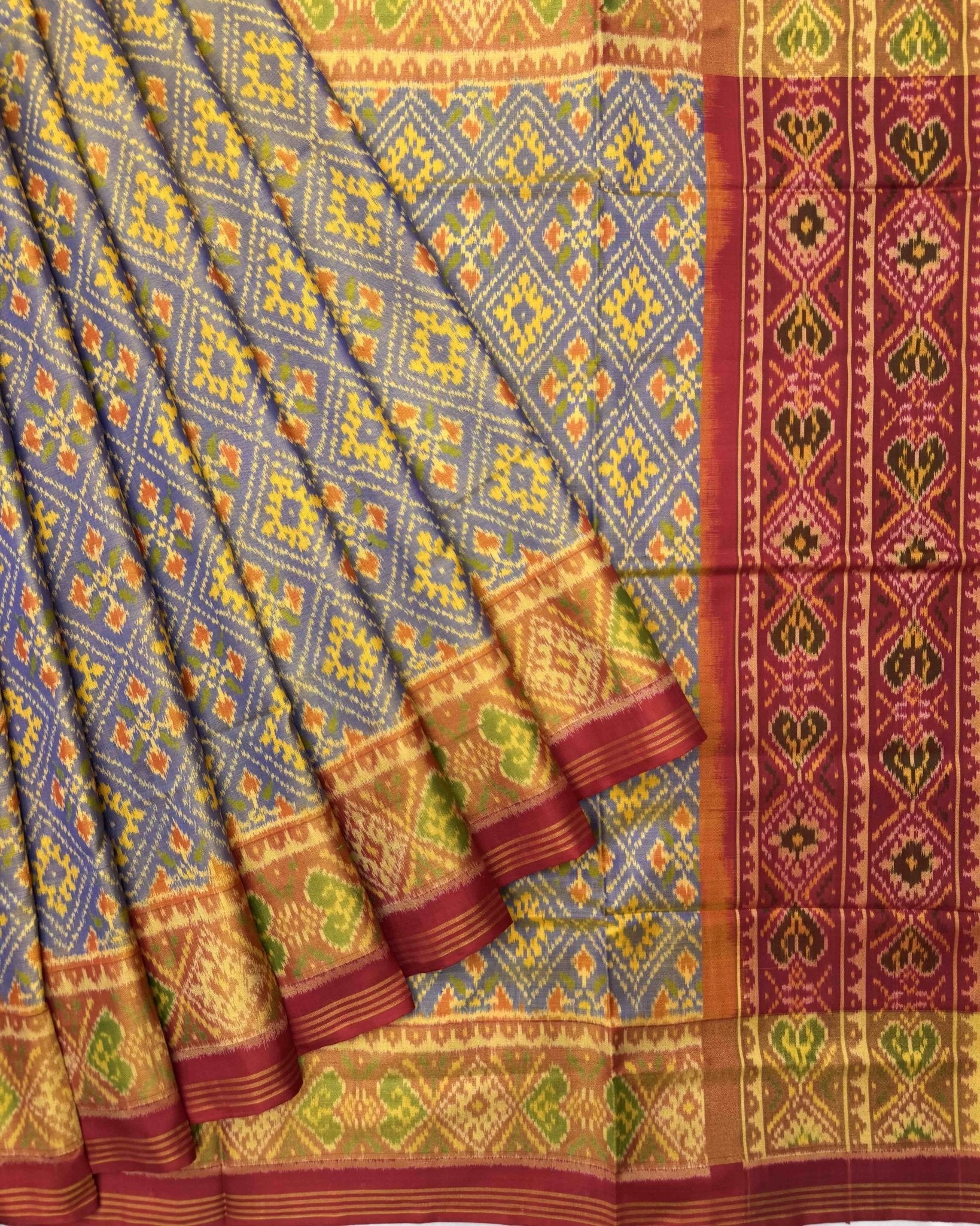 Red & Light Purple Panchanda Patola Saree - SindhoiPatolaArt