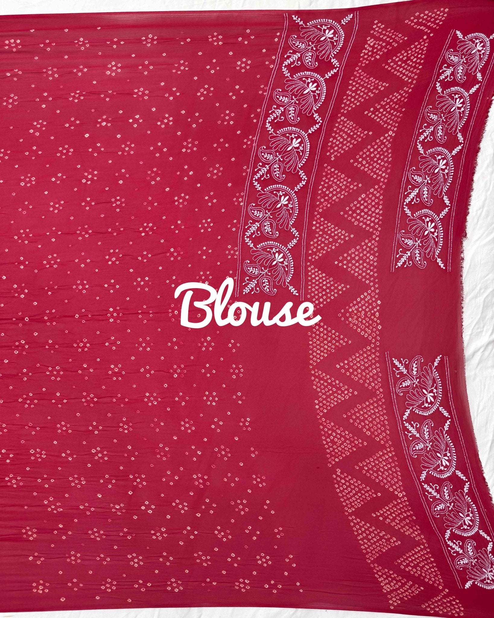 Red Lukhnowi Work Georgette Bandhani Saree - SindhoiPatolaArt