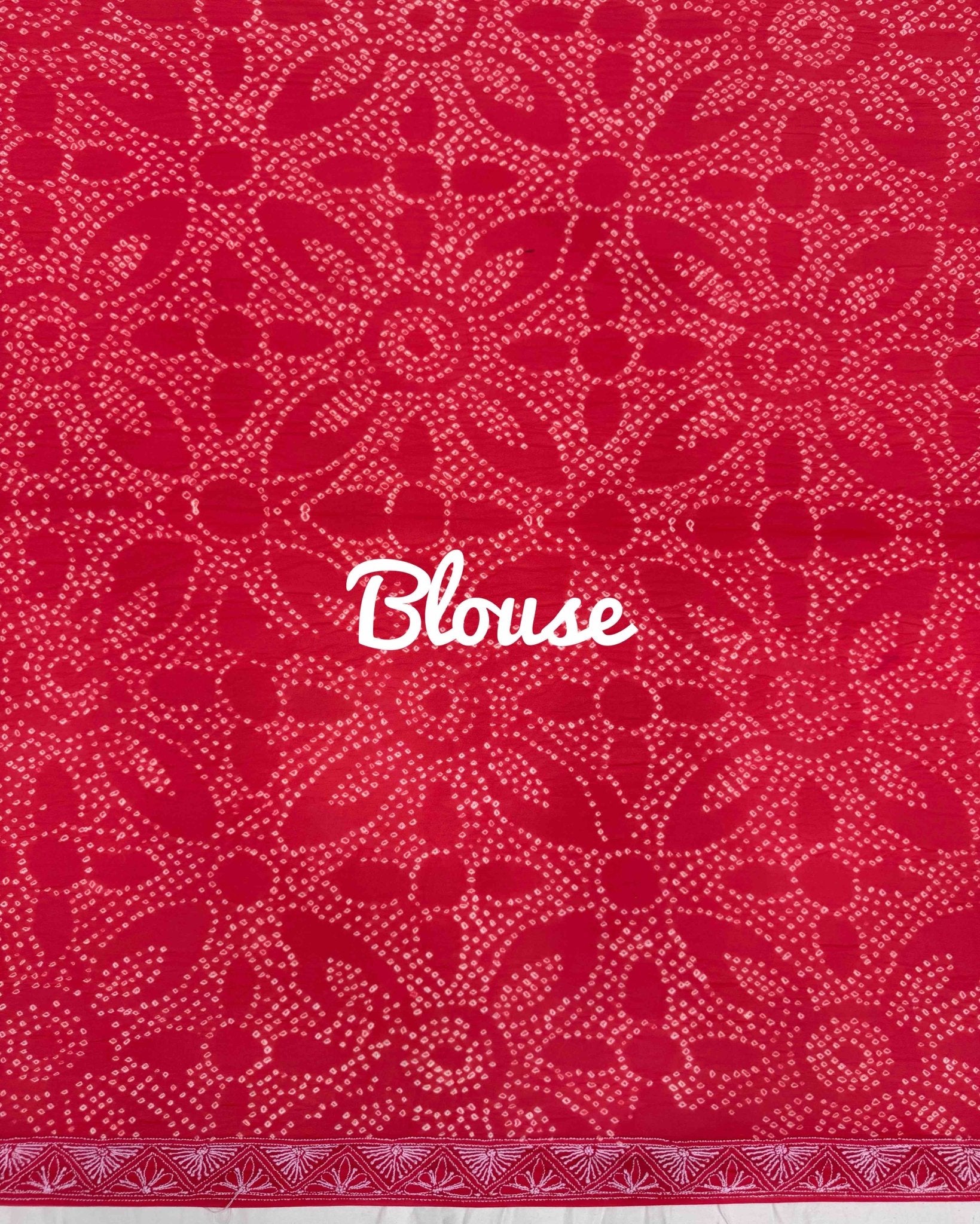 Red Lukhnowi Work Georgette Bandhani Saree - SindhoiPatolaArt