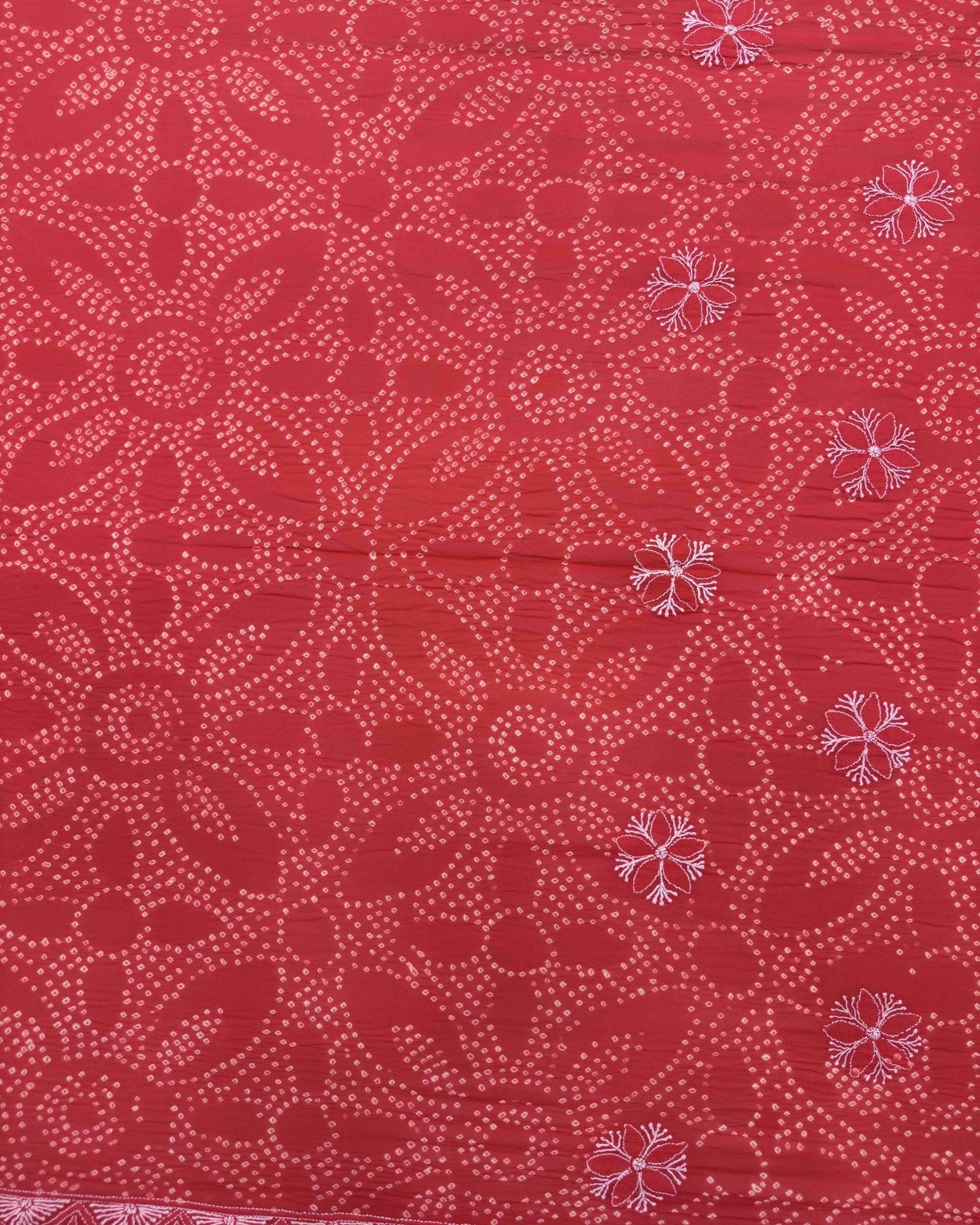 Red Lukhnowi Work Georgette Bandhani Saree - SindhoiPatolaArt