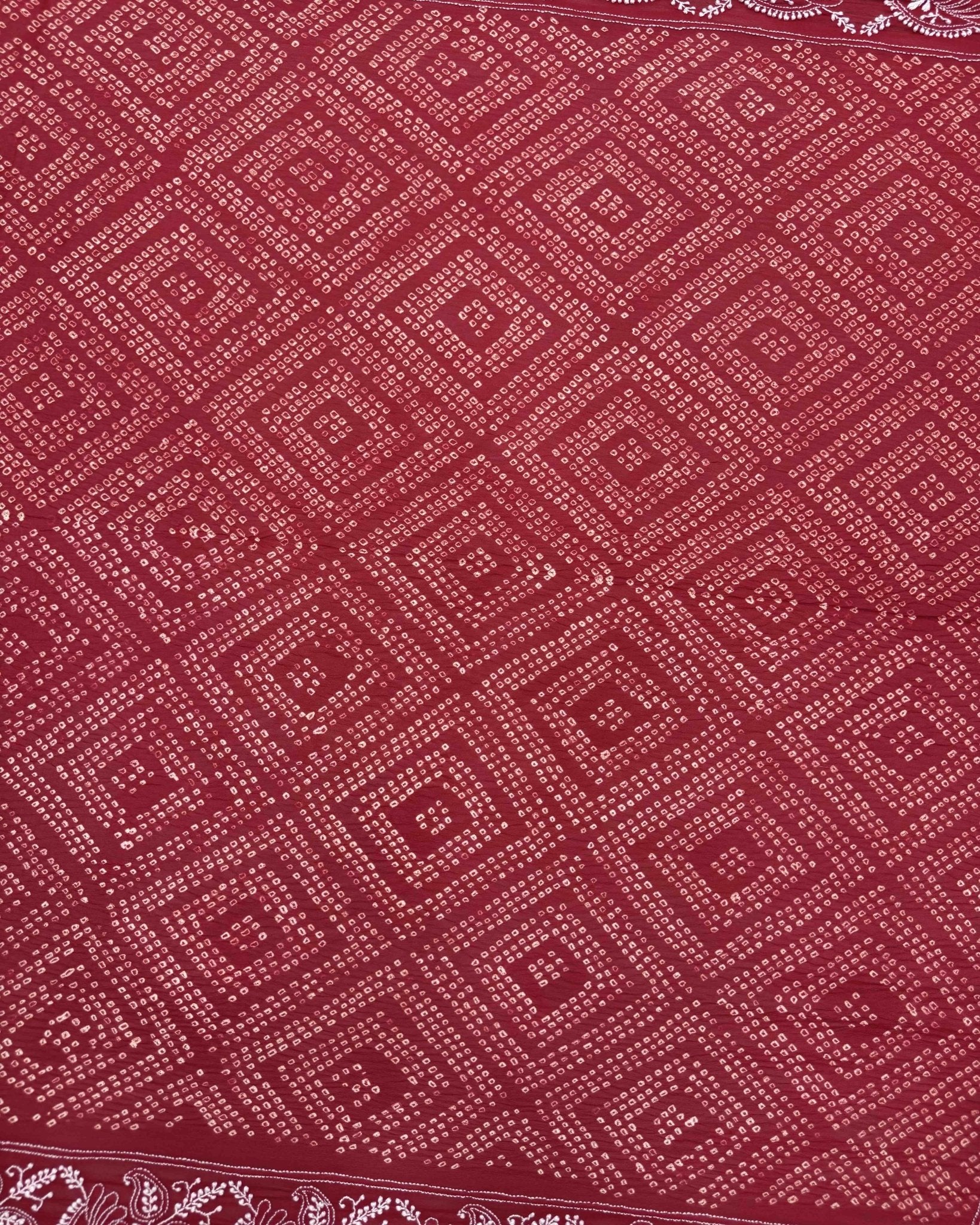 Red Lukhnowi Work Georgette Bandhani Saree - SindhoiPatolaArt