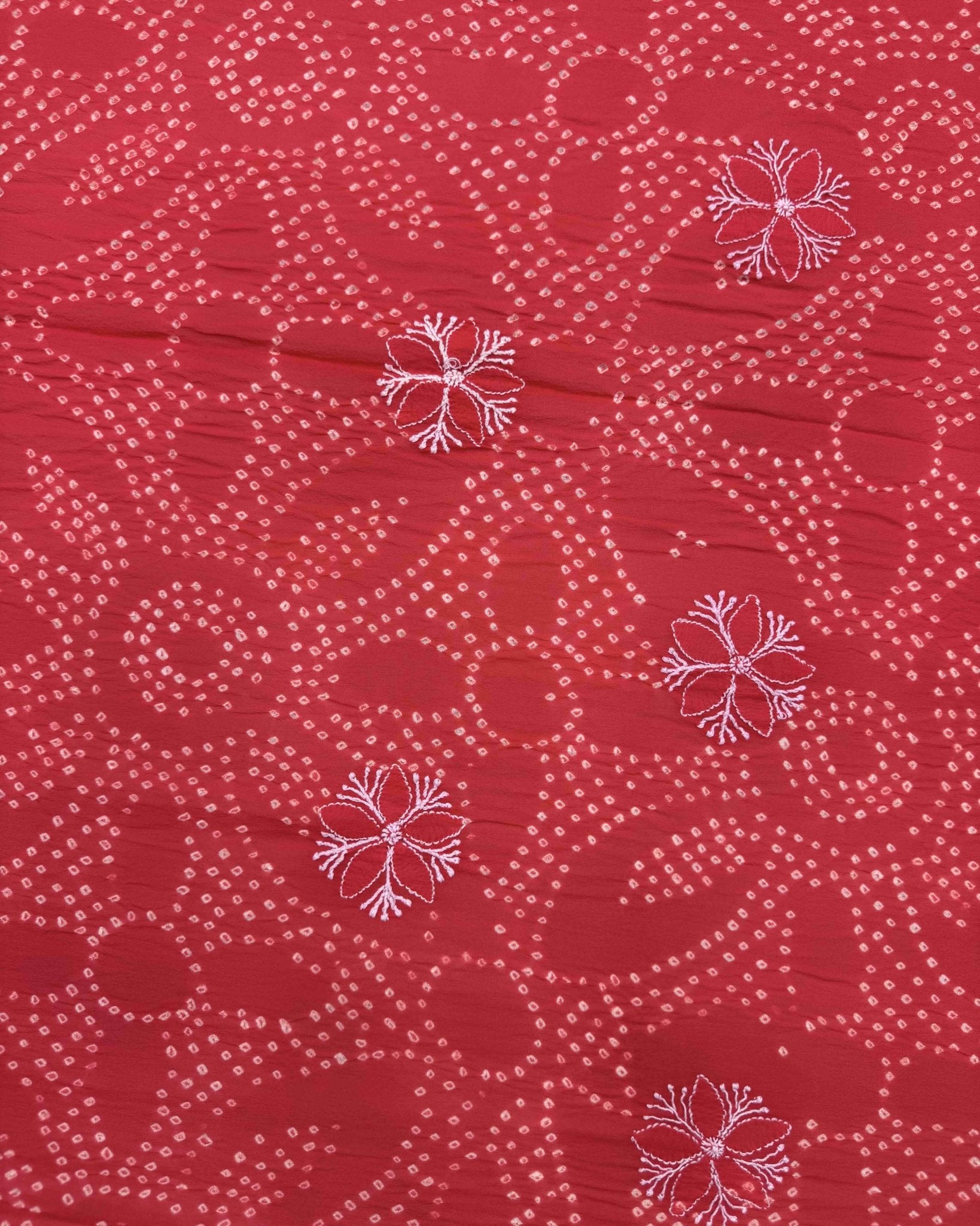 Red Lukhnowi Work Georgette Bandhani Saree - SindhoiPatolaArt