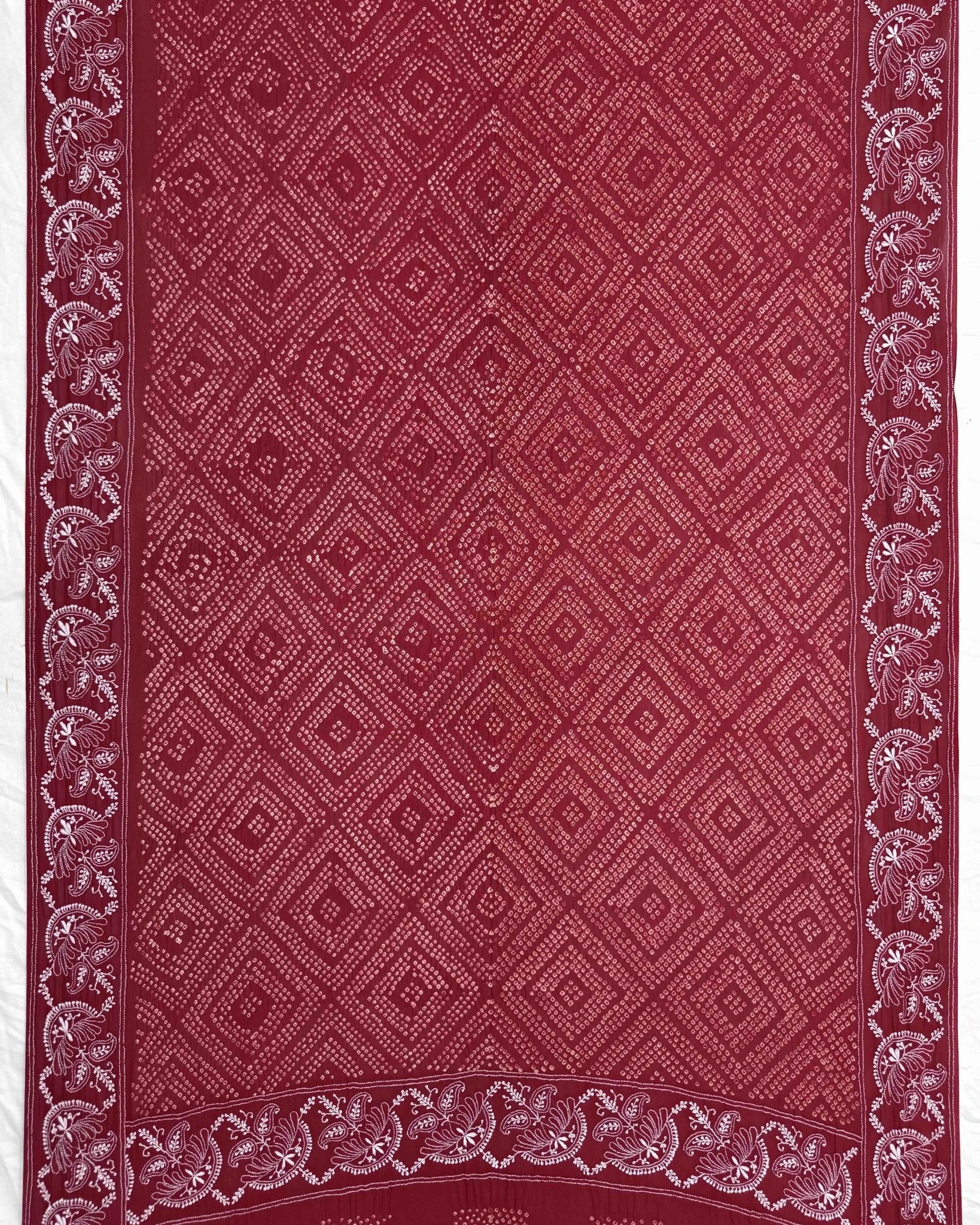 Red Lukhnowi Work Georgette Bandhani Saree - SindhoiPatolaArt