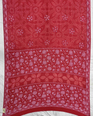 Red Lukhnowi Work Georgette Bandhani Saree - SindhoiPatolaArt