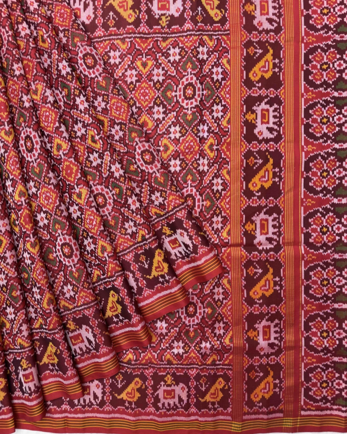 Red Manekchowk Semi Double Ikat Patola Saree - SindhoiPatolaArt