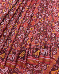 Red Manekchowk Semi Double Ikat Patola Saree - SindhoiPatolaArt