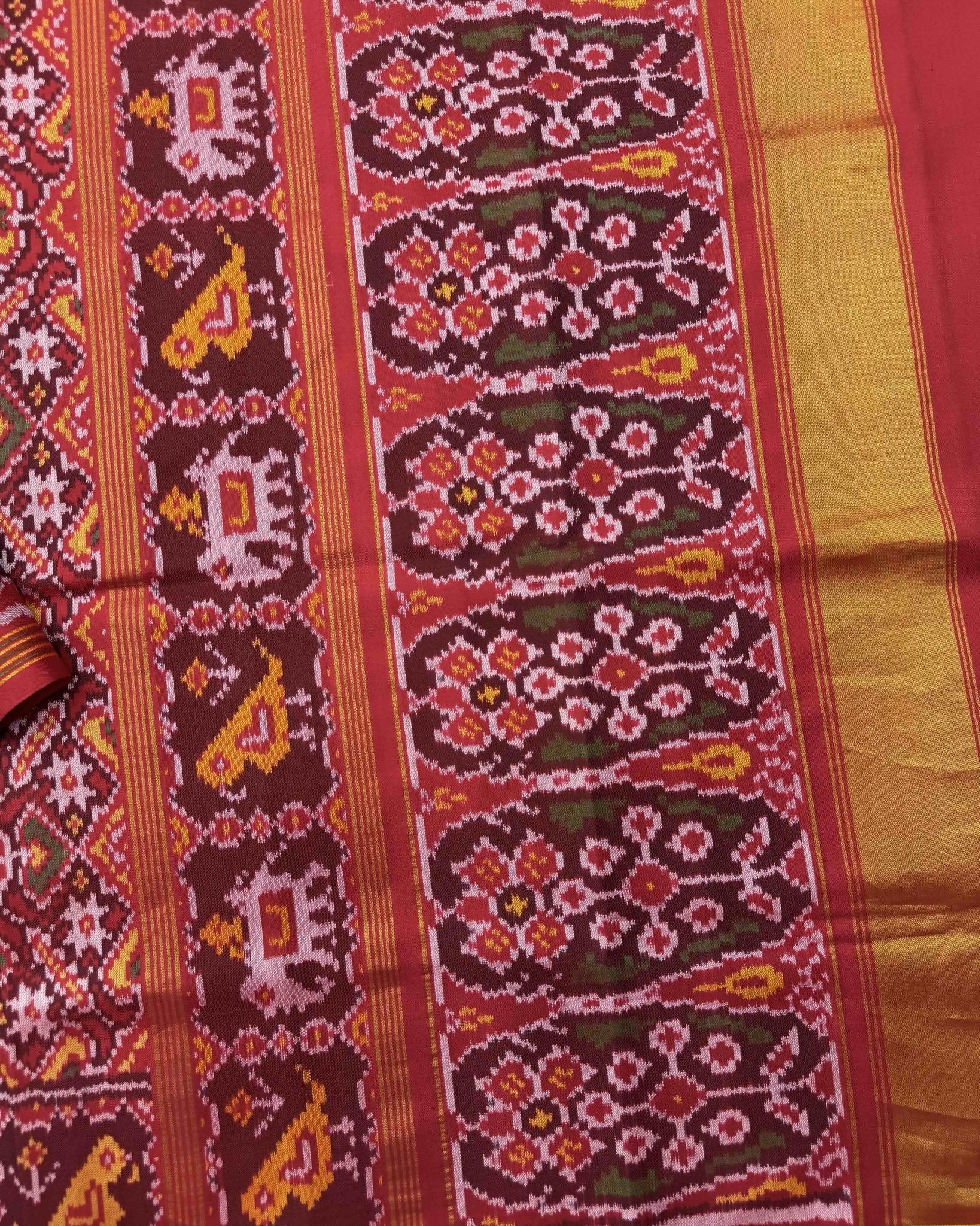 Red Manekchowk Semi Double Ikat Patola Saree - SindhoiPatolaArt