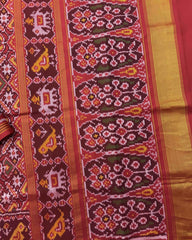 Red Manekchowk Semi Double Ikat Patola Saree - SindhoiPatolaArt