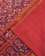 Red Manekchowk Semi Double Ikat Patola Saree - SindhoiPatolaArt