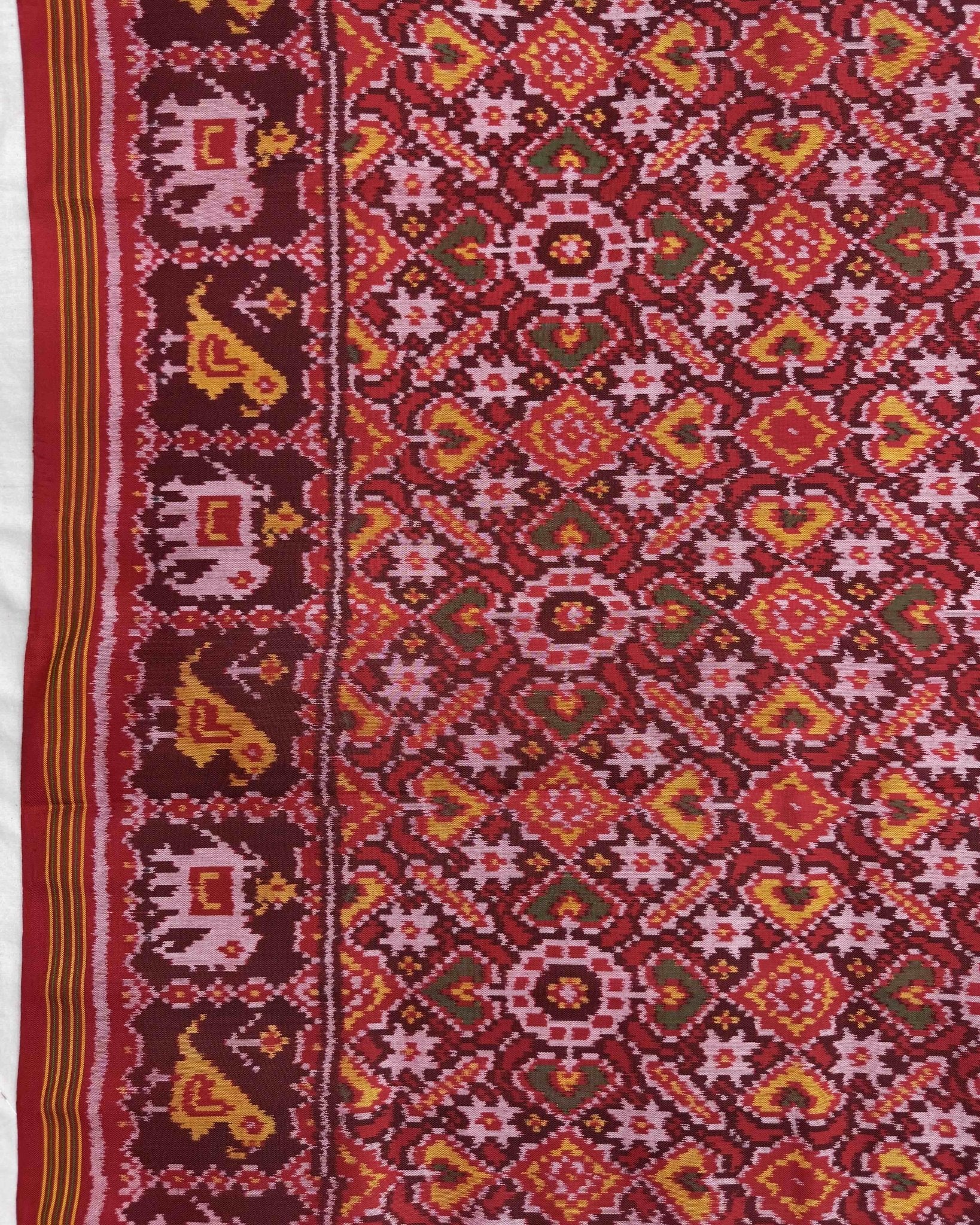 Red Manekchowk Semi Double Ikat Patola Saree - SindhoiPatolaArt