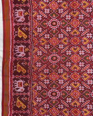 Red Manekchowk Semi Double Ikat Patola Saree - SindhoiPatolaArt