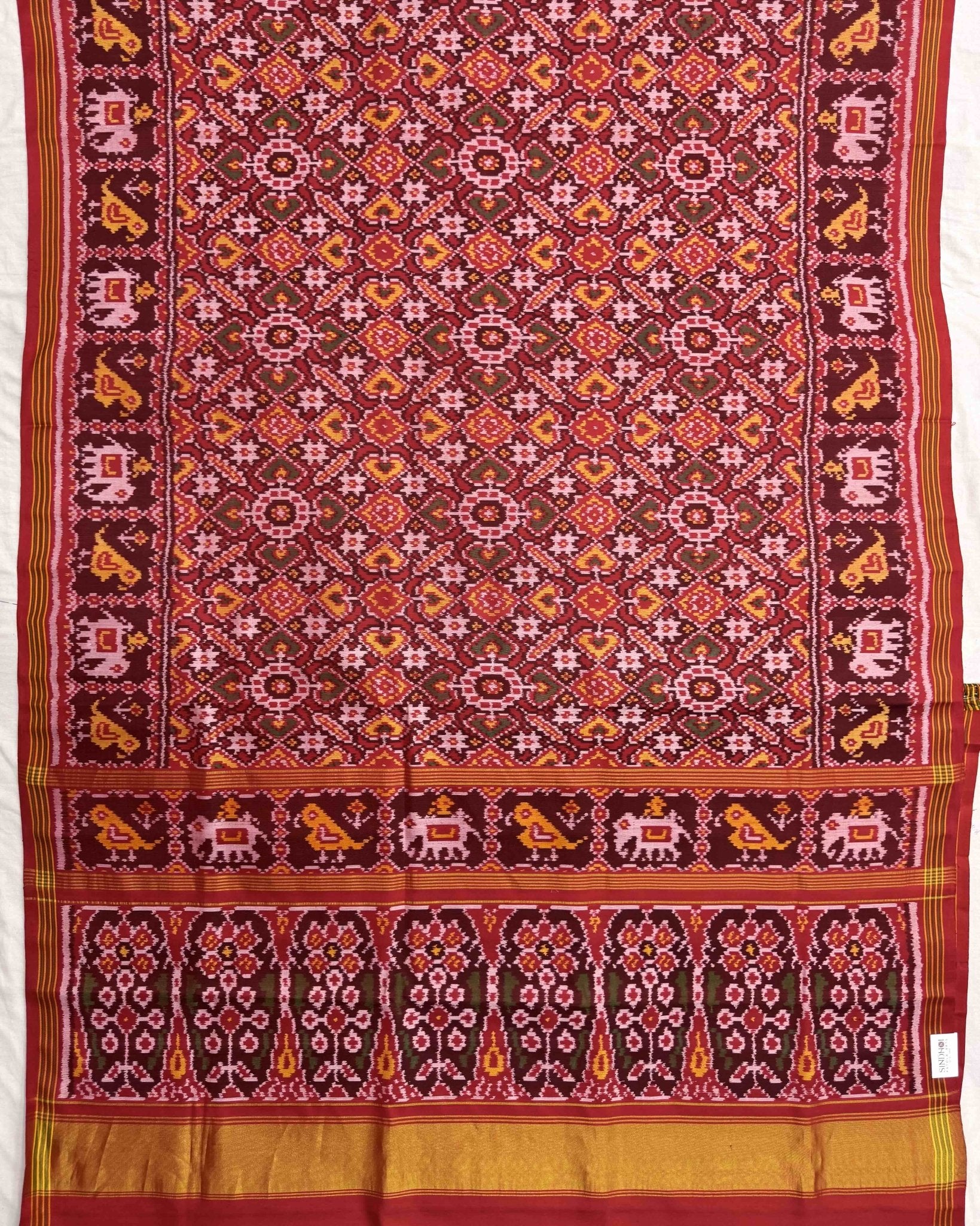Red Manekchowk Semi Double Ikat Patola Saree - SindhoiPatolaArt