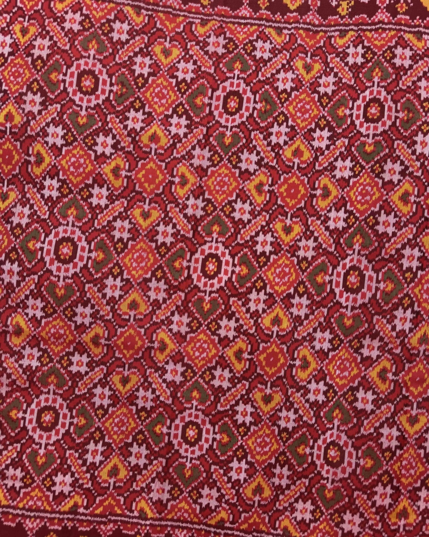 Red Manekchowk Semi Double Ikat Patola Saree - SindhoiPatolaArt