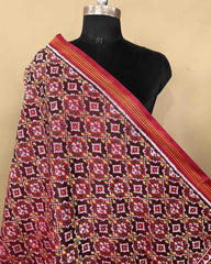 Red & Maroon Buttonful Patola Dupatta - SindhoiPatolaArt