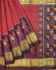 Red & Maroon Doted with Peacock Scut Border Patola Saree - SindhoiPatolaArt
