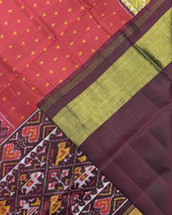 Red & Maroon Doted with Peacock Scut Border Patola Saree - SindhoiPatolaArt