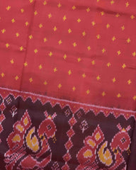 Red & Maroon Doted with Peacock Scut Border Patola Saree - SindhoiPatolaArt