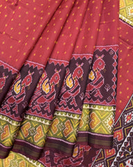 Red & Maroon Doted with Peacock Scut Border Patola Saree - SindhoiPatolaArt