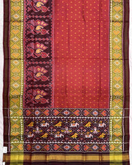 Red & Maroon Doted with Peacock Scut Border Patola Saree - SindhoiPatolaArt