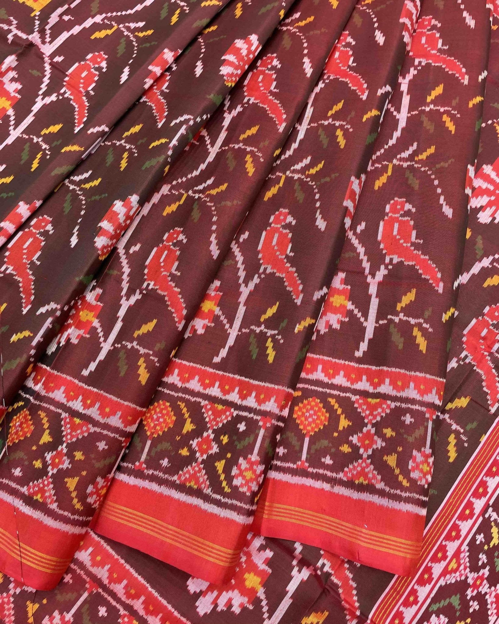 Red & Maroon Fancy Flower Patola Saree - SindhoiPatolaArt