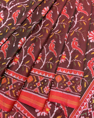 Red & Maroon Fancy Flower Patola Saree - SindhoiPatolaArt