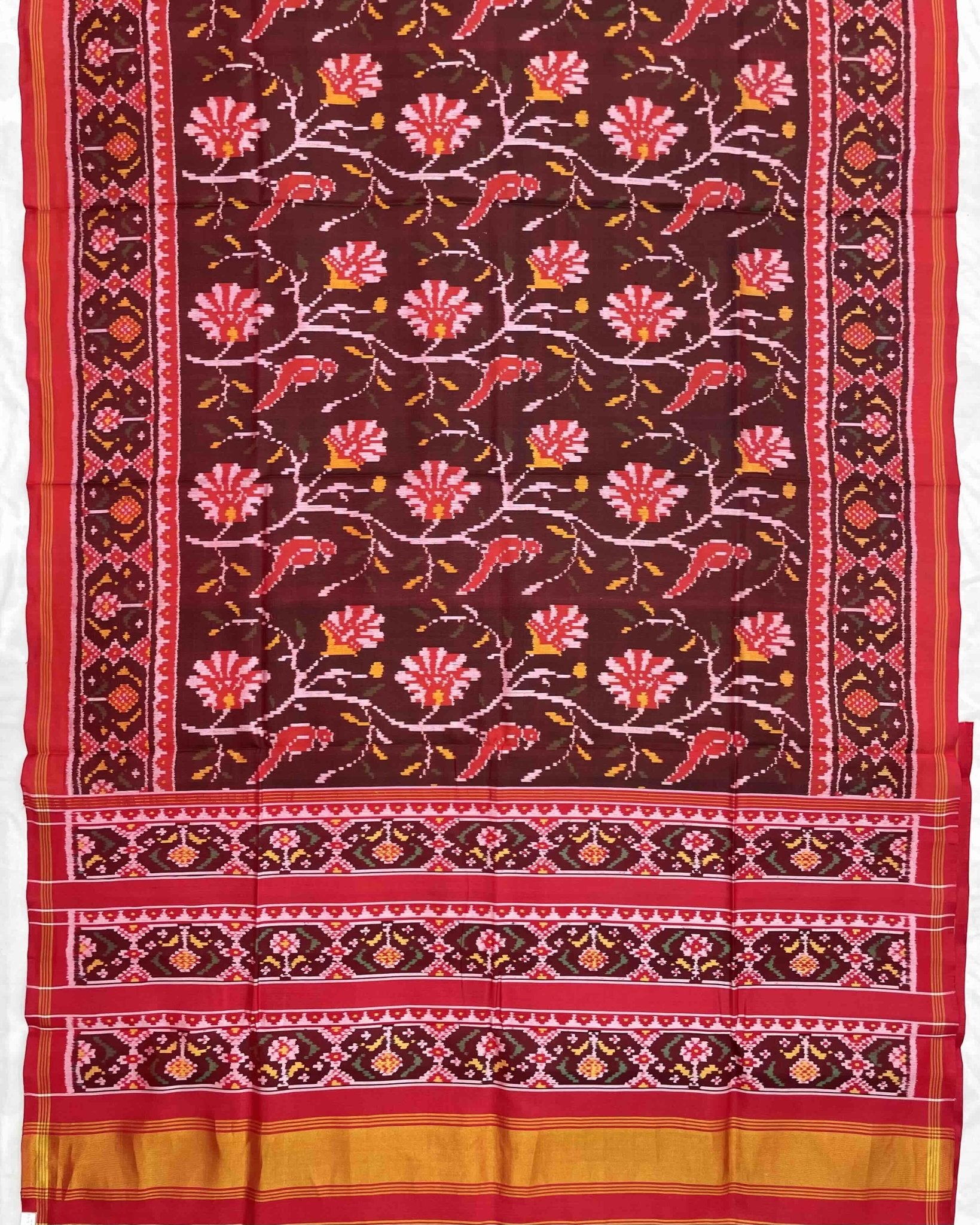 Red & Maroon Fancy Flower Patola Saree - SindhoiPatolaArt