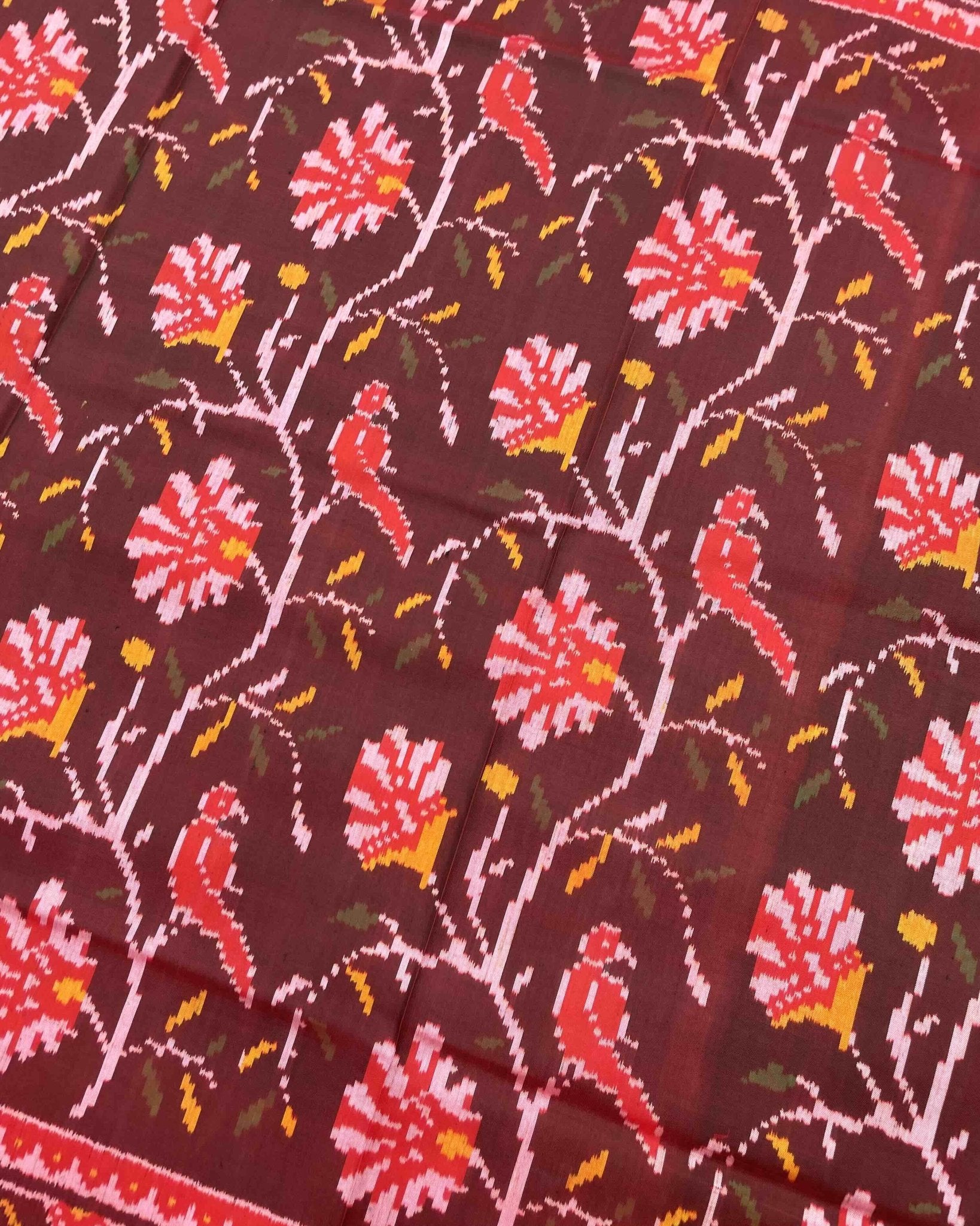 Red & Maroon Fancy Flower Patola Saree - SindhoiPatolaArt