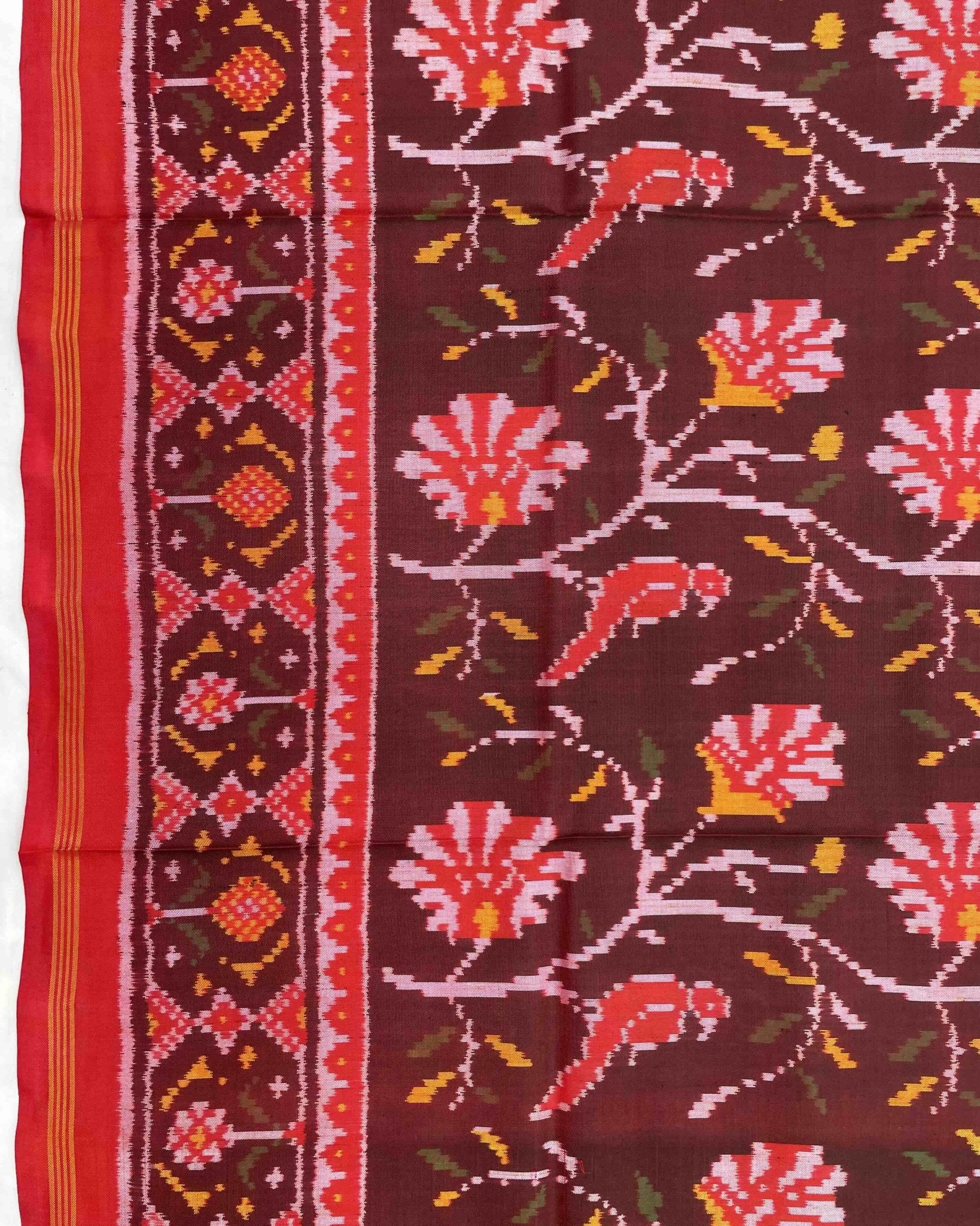 Red & Maroon Fancy Flower Patola Saree - SindhoiPatolaArt