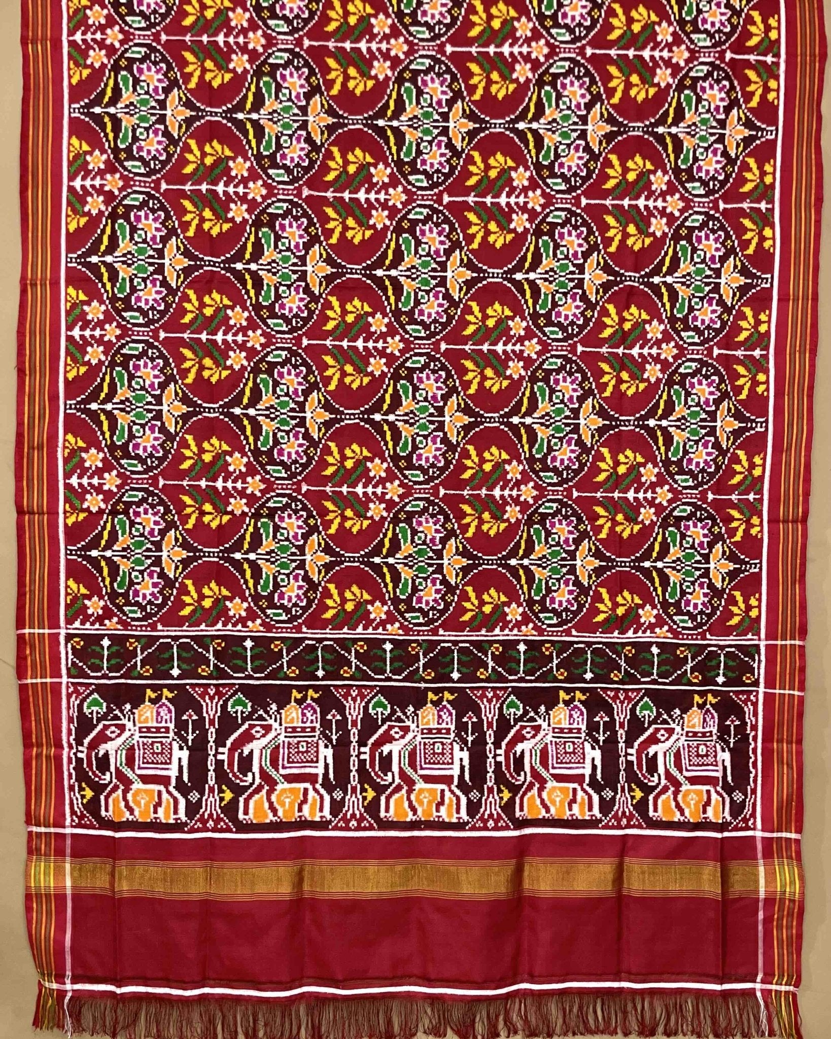Red & Maroon Flower Design Patola Dupatta - SindhoiPatolaArt