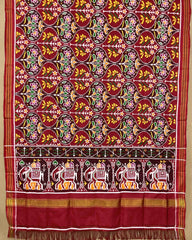 Red & Maroon Flower Design Patola Dupatta - SindhoiPatolaArt