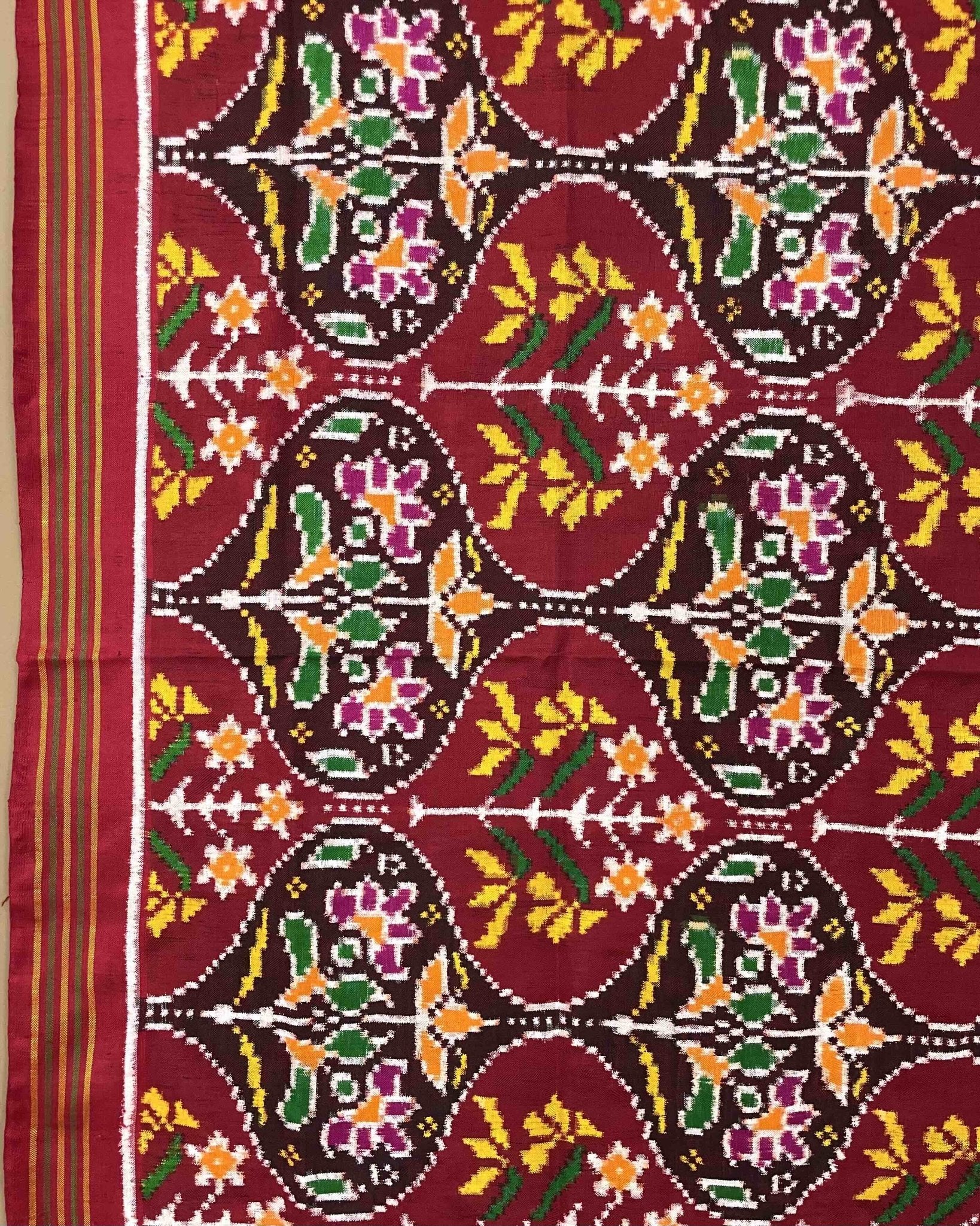 Red & Maroon Flower Design Patola Dupatta - SindhoiPatolaArt
