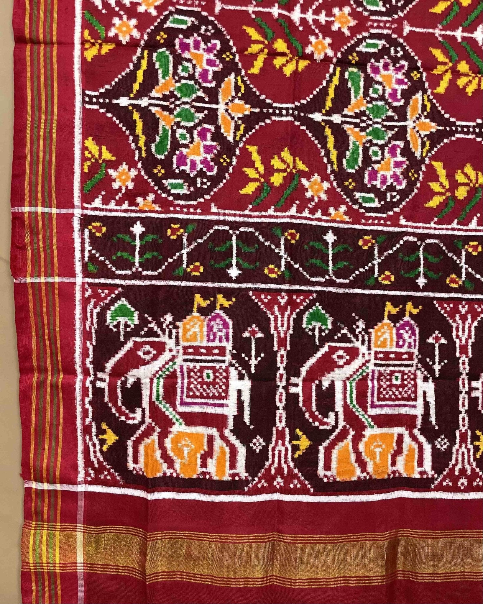 Red & Maroon Flower Design Patola Dupatta - SindhoiPatolaArt