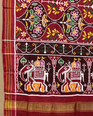 Red & Maroon Flower Design Patola Dupatta - SindhoiPatolaArt